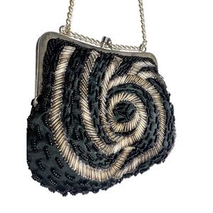 Regale Ltd Beaded Evening Clutch Purse Gold Silver Spiral Chain Strap